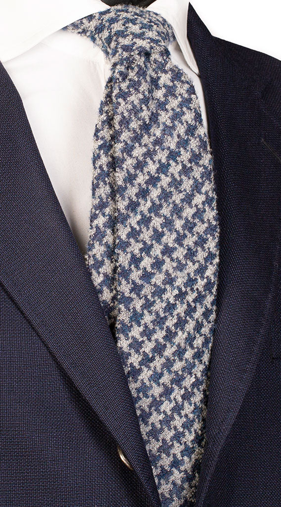 Cravatta in Lana Seta Pied de Poule Grigio Chiaro Bluette Made in Italy Graffeo Cravatte