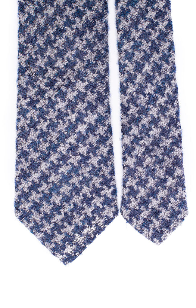 Cravatta in Lana Seta Pied de Poule Grigio Chiaro Bluette Made in Italy Graffeo Cravatte Pala