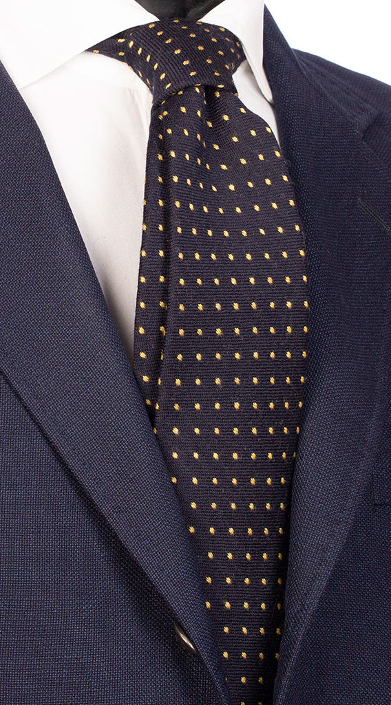 Cravatta in Lana Seta Blu con Micro Pois Gialli Made in Italy Graffeo Cravatte