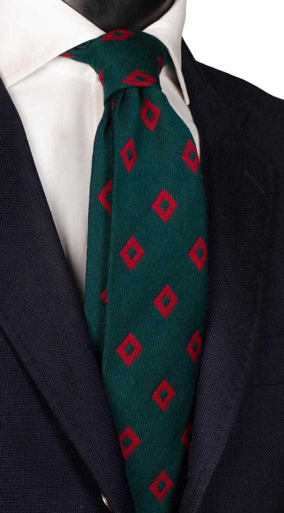 Cravatta in Lana Seta Verde Fantasia Rossa Made in Italy graffeo Cravatte