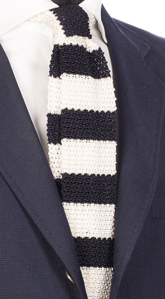 Cravatta in Maglia di Seta Righe Bianco Blu Made in Italy Graffeo Cravatte