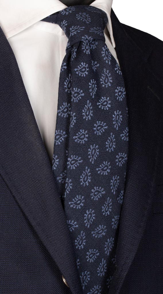 Cravatta in Seta Cotone Blu Paisley Grigio Made in Italy Graffeo Cravatte