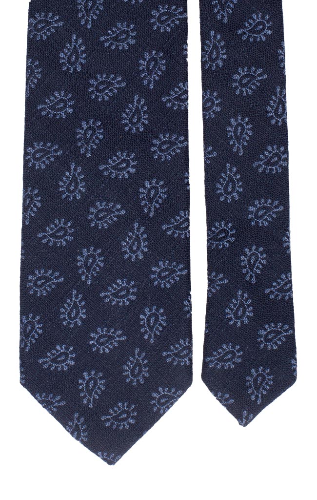 Cravatta in Seta Cotone Blu Paisley Grigio Made in Italy Graffeo Cravatte Pala