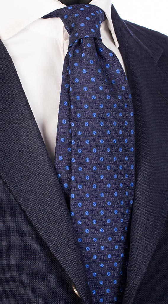 Cravatta in Seta Cotone Blu a Pois Tono su Tono Bluette Made in Italy Graffeo Cravatte