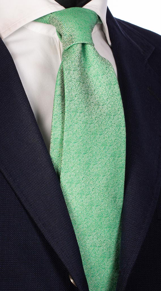 Cravatta in Seta Cotone Verde Fantasia Lisca di Pesce Tono su Tono Made in Italy Graffeo Cravatte