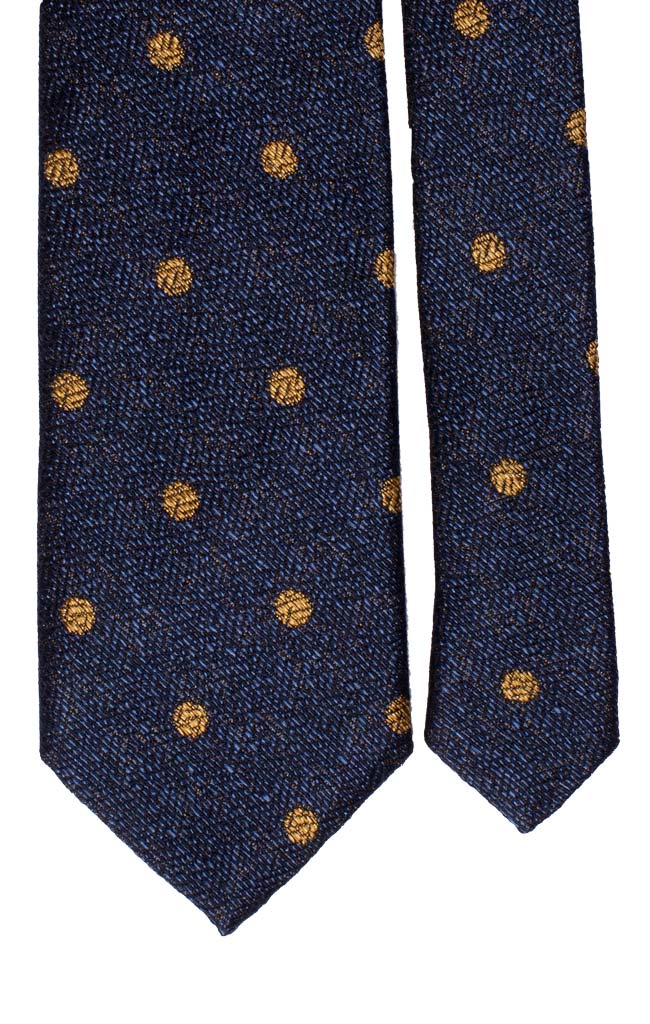 Cravatta in Seta Lino Blu Navy Pois Color Oro Made in Italy Graffeo Cravatte Pala