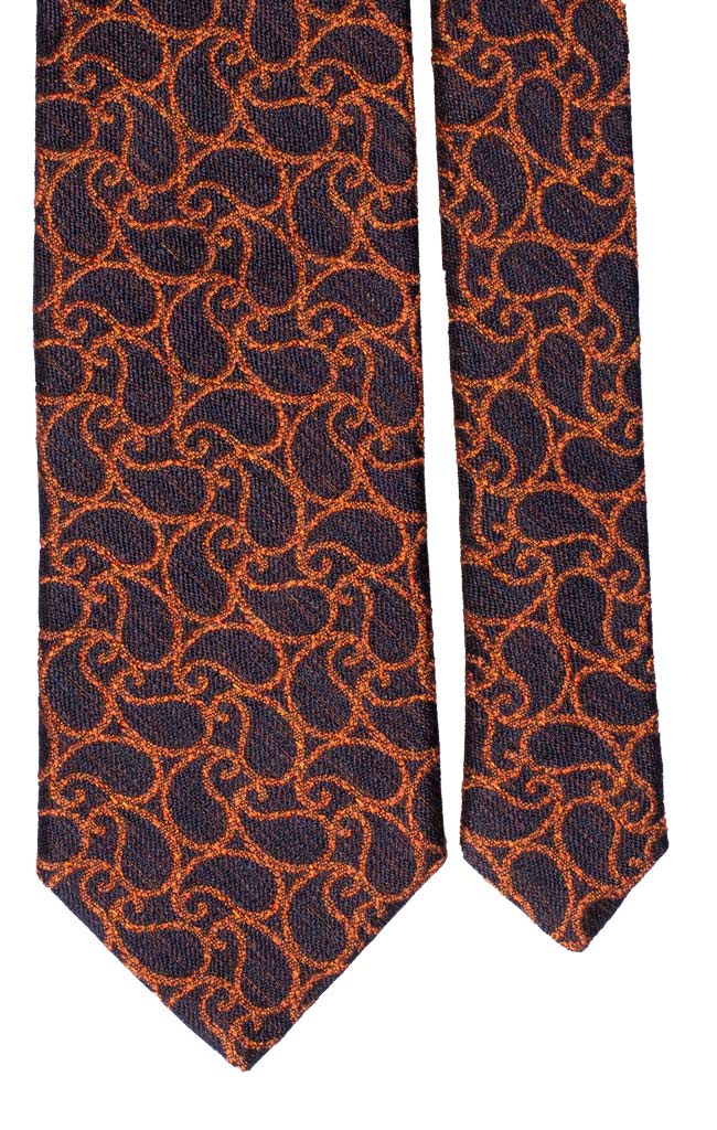 Cravatta in Seta Lino Blu Paisley Arancione Made in Italy Graffeo Cravatte Pala