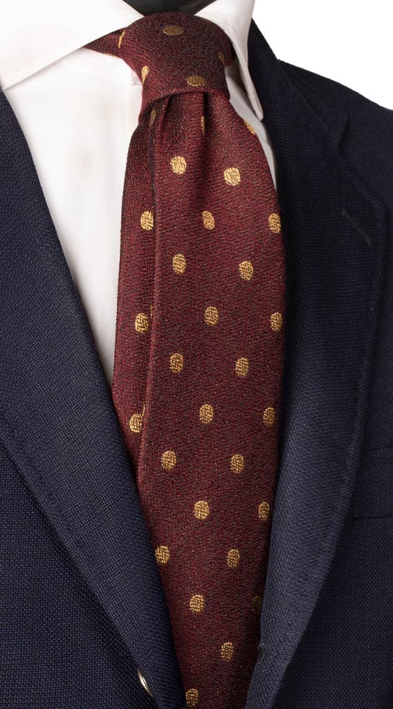 Cravatta in Seta Lino Bordeaux Pois Color Oro Made in Italy graffeo Cravatte