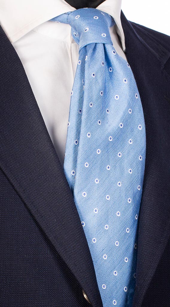 Cravatta in Seta Lino Celeste a Pois Bianco Azzurro Made in Italy Graffeo Cravatte