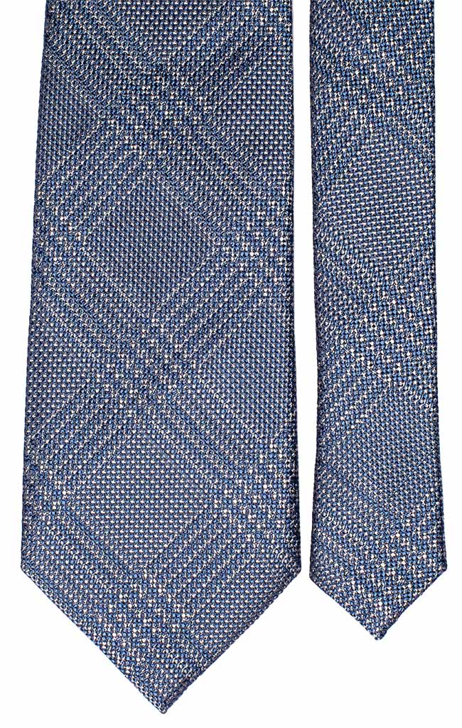 Cravatta in Seta Lino a Quadri Blu Avio Beige Made in Italy Graffeo Cravatte
