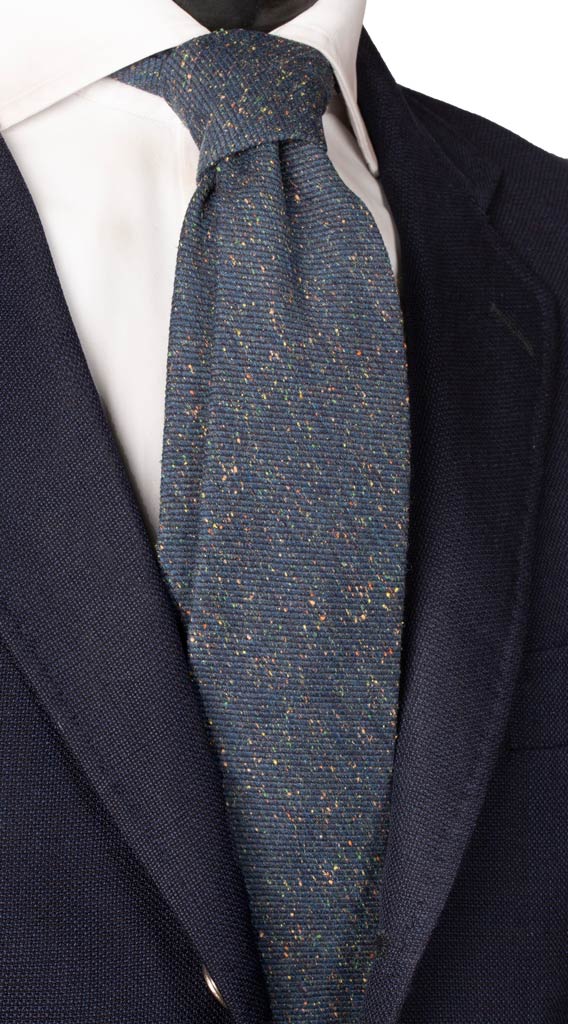 Cravatta in Seta Lino in Tweed Blu Navy Made in Italy graffeo Cravatte