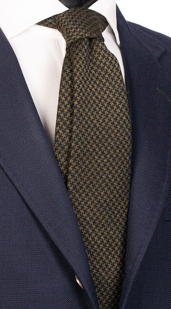 Cravatta in Lana Seta Pied de Poule Blu Verde Made in Italy Graffeo Cravatte