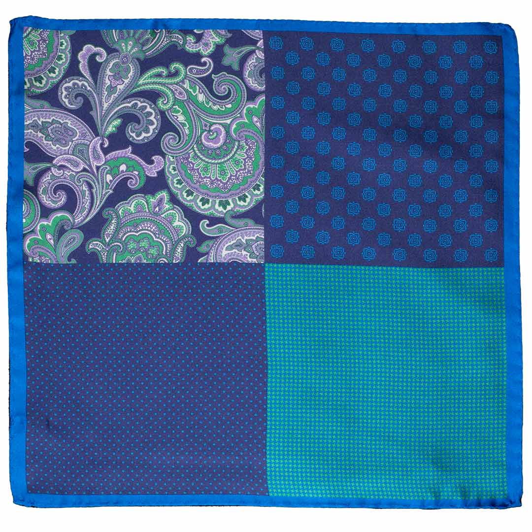 Fazzoletto da Taschino di Seta Fantasia Blu Verde Viola Made in Italy graffeo Cravatte