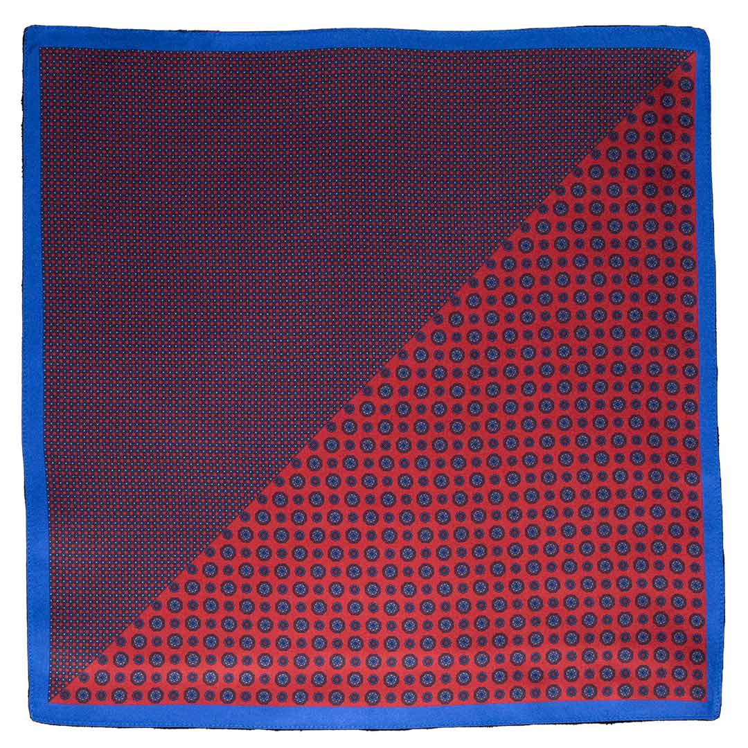 Fazzoletto da Taschino di Seta Fantasia Rosso Blu Made in Italy Graffeo Cravatte