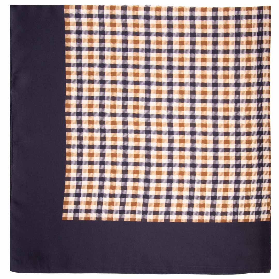 Foulard di Seta a Quadri Blu Beige Marrone Made in Italy Graffeo Cravatte