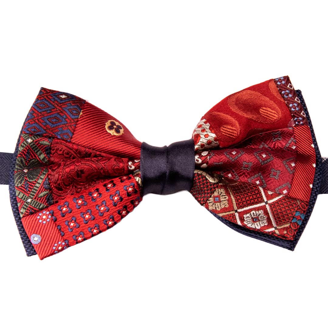 Papillon Uomo Patchwork di Seta Rossa Fantasia Multicolor Made in Italy Graffeo Cravatte