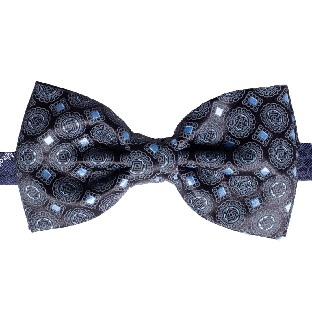 Papillon Uomo Stampa di Seta Blu Notte Fantasia Grigio Celeste Made in Italy Graffeo Cravatte