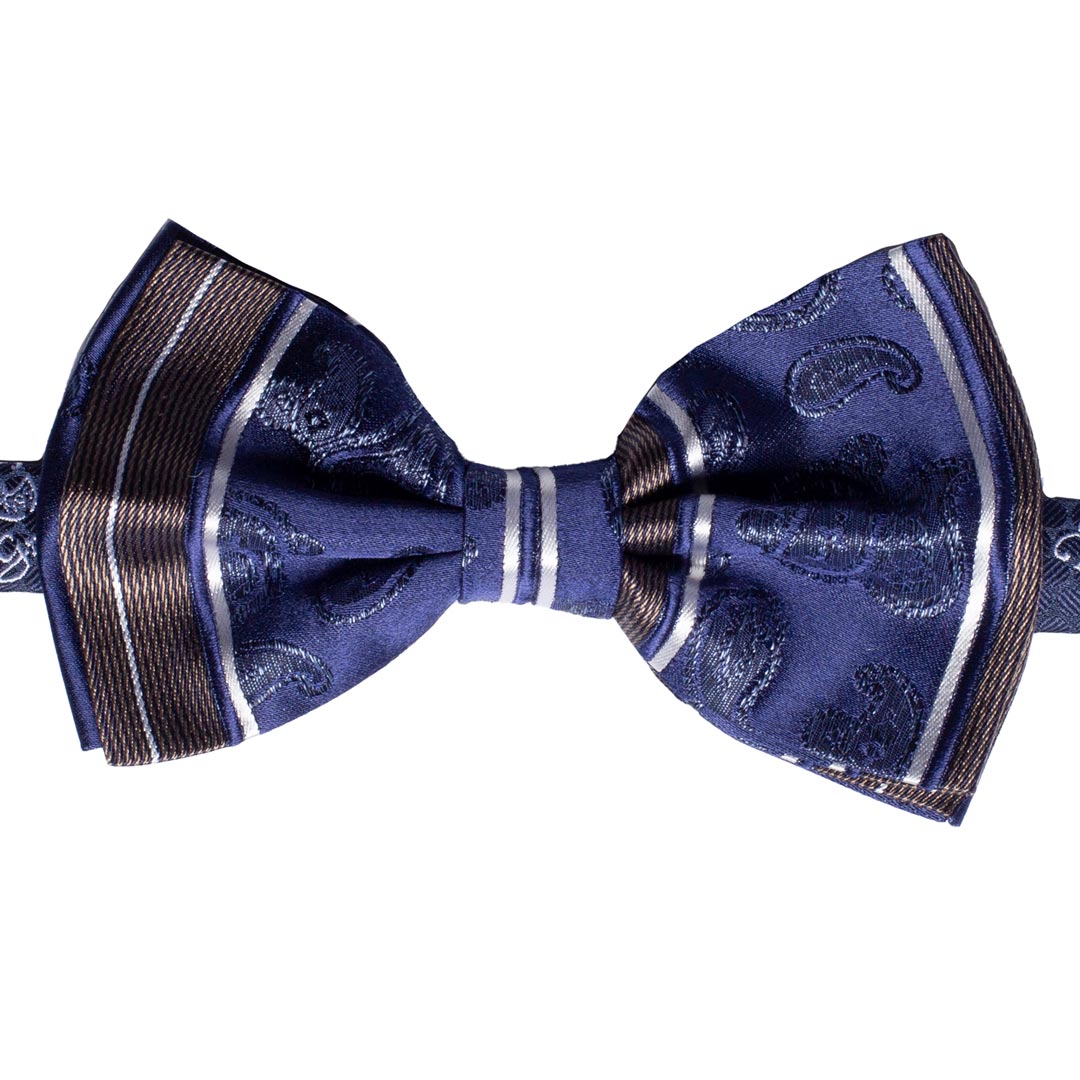 Papillon Uomo di Seta Fantasia Blu Marrone Bianco Paisley Tono su Tono Made in Italy Graffeo Cravatte