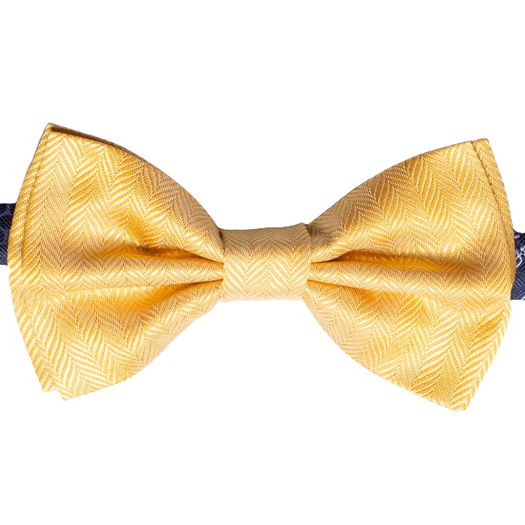 Papillon Uomo di Seta Giallo Oro Fantasia Lisca di Pesce Tono su Tono Made in Italy Graffeo Cravatte