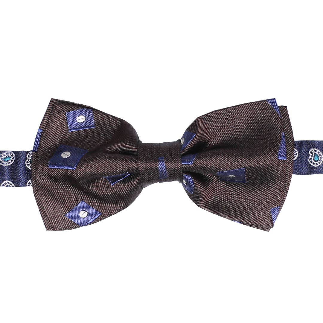 Papillon Uomo di Seta Marrone con Fantasia Blu Navy con Punto Bianco Made in Italy Graffeo Cravatte