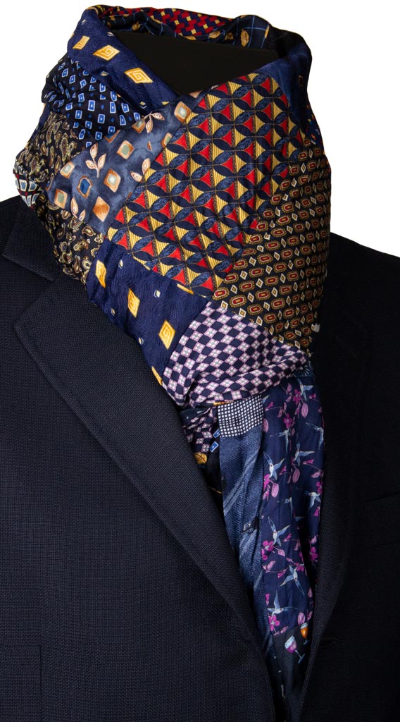 Sciarpa di Seta Blu Patchwork Fantasia Multicolor Made in Italy Graffeo Cravatte