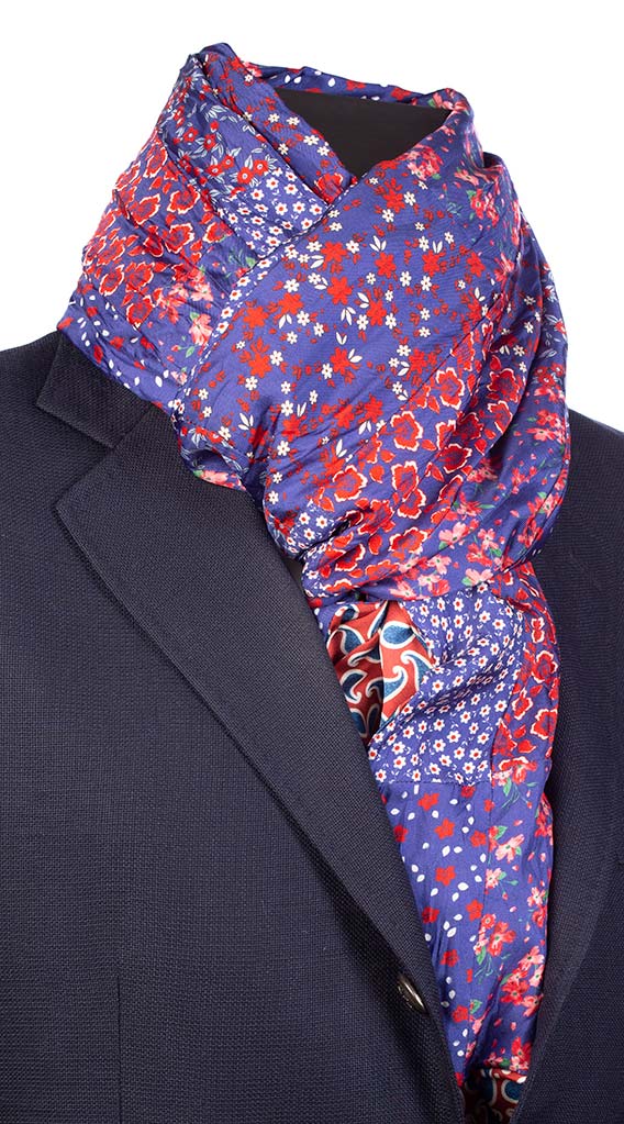 Sciarpa di Seta Bluette Patchwork a Fantasia Floreale Multicolor Made in Italy Graffeo Cravatte