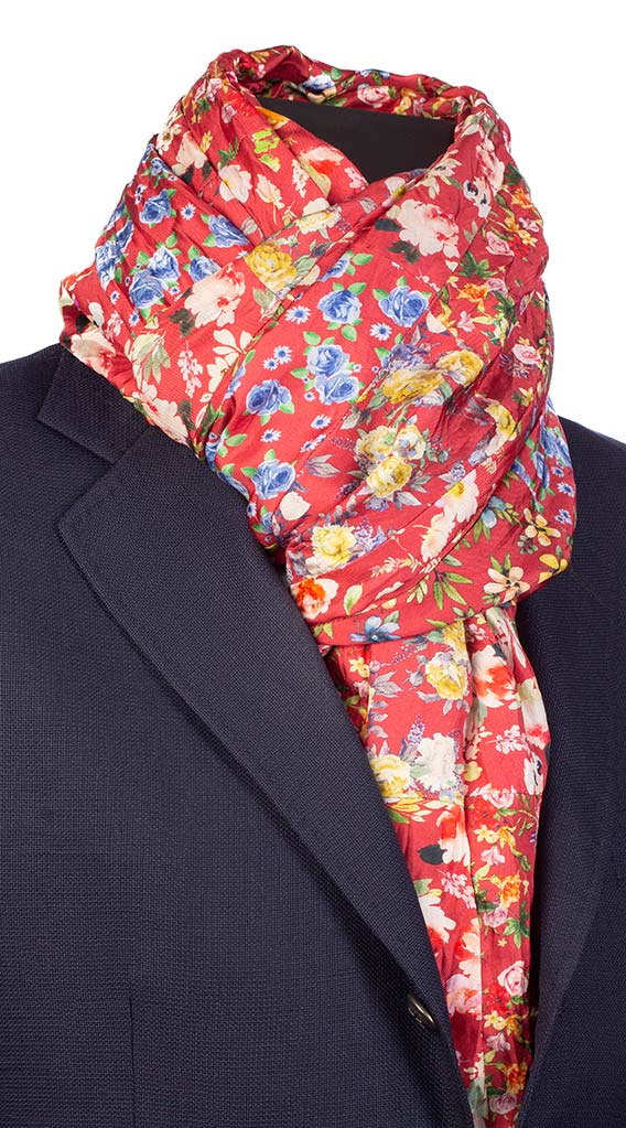 Sciarpa di Seta Rosso Antico Patchwork Fantasia Floreale Multicolor Made in Italy Graffeo Cravatte